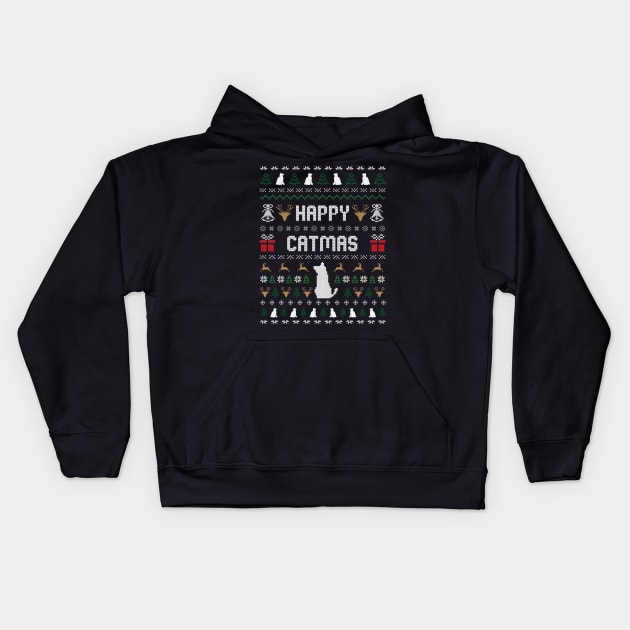 HAPPY CATMAS Christmas Cute Cat Lover Ugly Sweater Kids Hoodie by star trek fanart and more